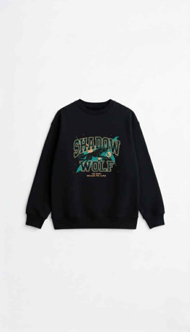 "unleash the alpha" shadow wolf crewneck sweatshirt "unleash the alpha" shadow wolf crewneck sweatshirt